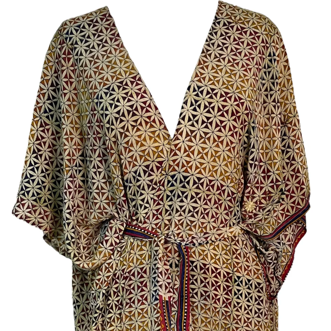 sariKNOTsari Avatar Long Pure Silk Kimono Sleeved Duster with Belt