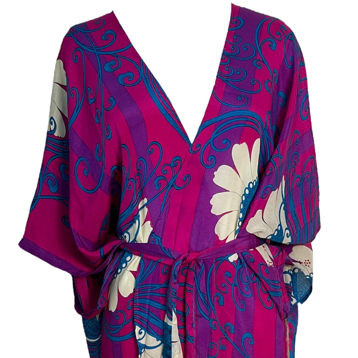 sariKNOTsari Avatar Long Pure Silk Kimono Sleeved Duster with Belt