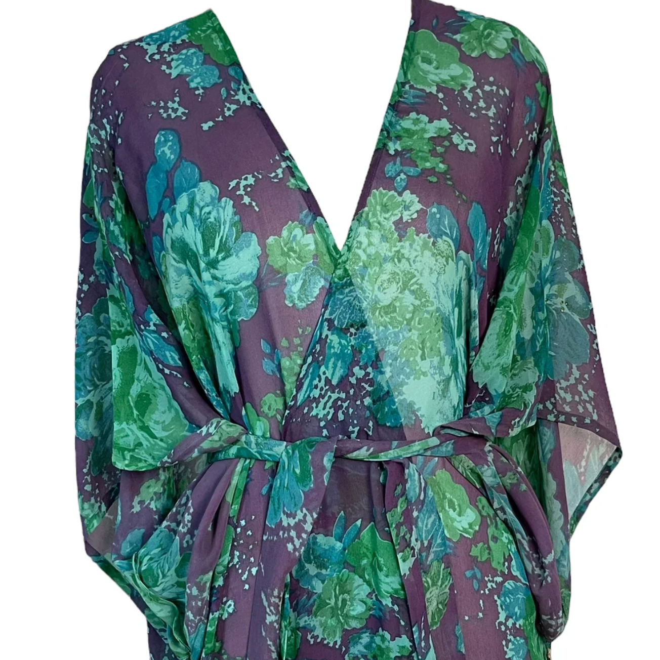 sariKNOTsari Avatar Long Pure Silk Kimono Sleeved Duster with Belt