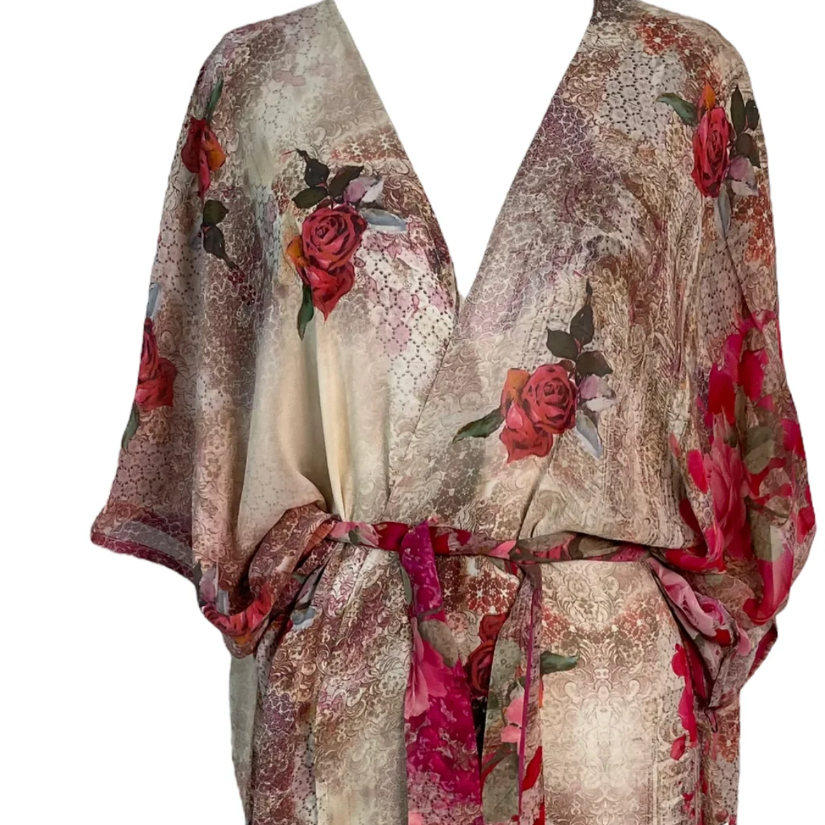 sariKNOTsari Avatar Long Pure Silk Kimono Sleeved Duster with Belt