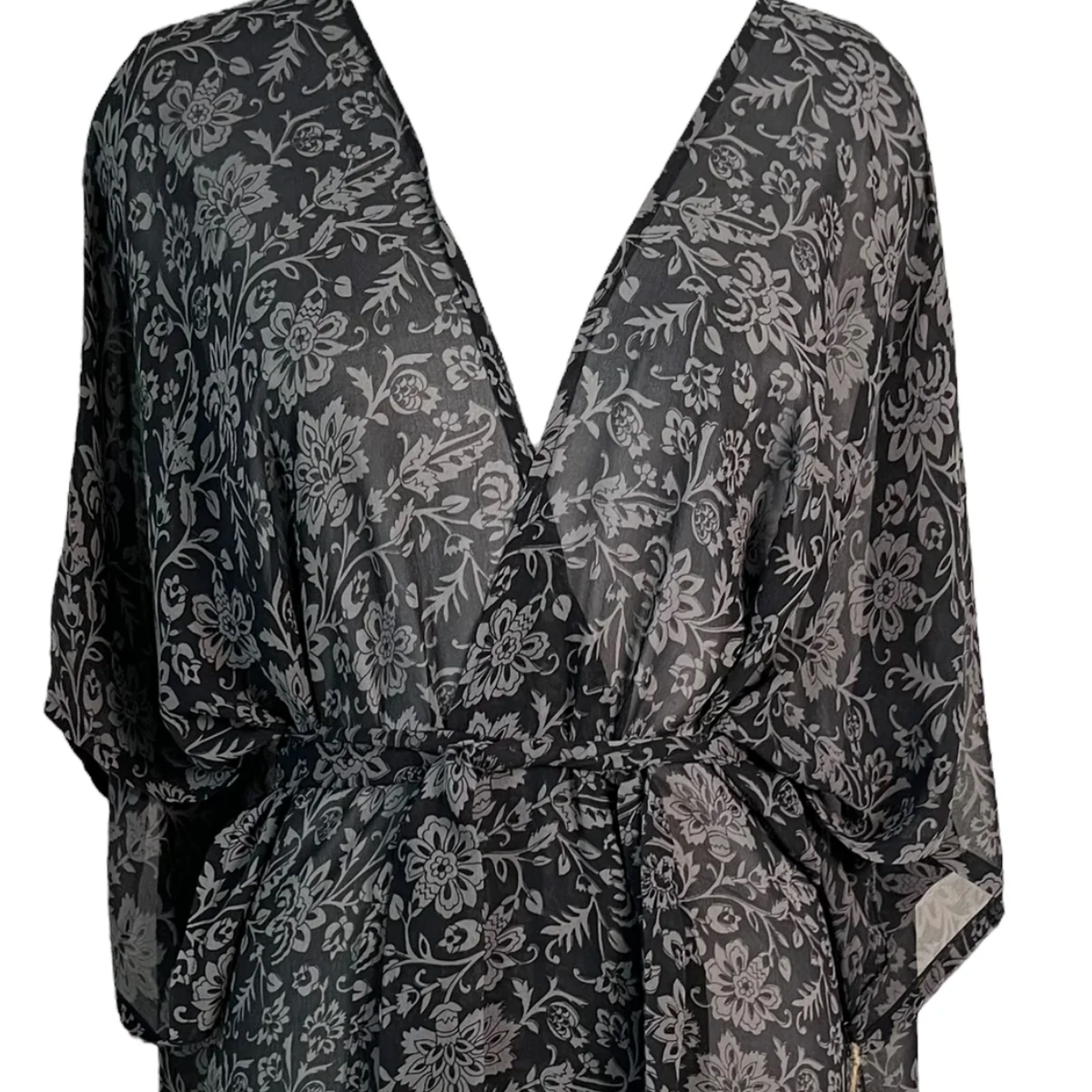 sariKNOTsari Avatar Long Pure Silk Kimono Sleeved Duster with Belt