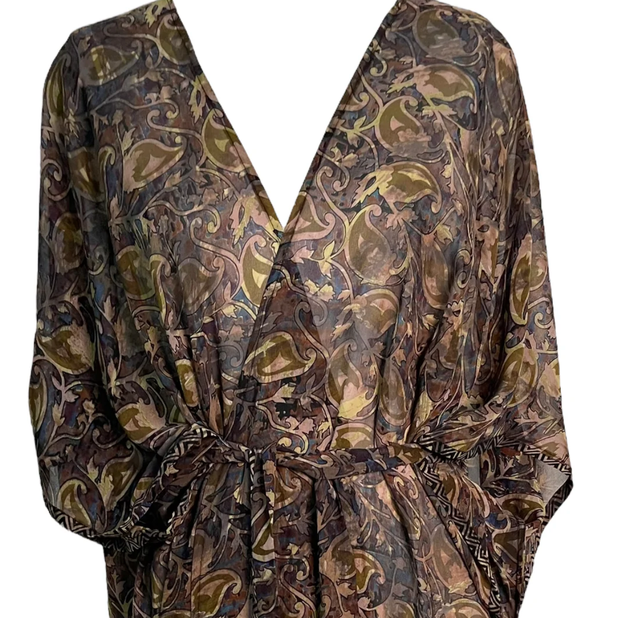 sariKNOTsari Avatar Long Pure Silk Kimono Sleeved Duster with Belt