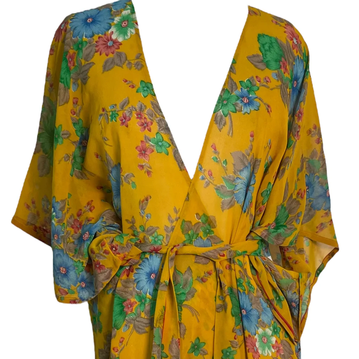 sariKNOTsari Avatar Long Pure Silk Kimono Sleeved Duster with Belt