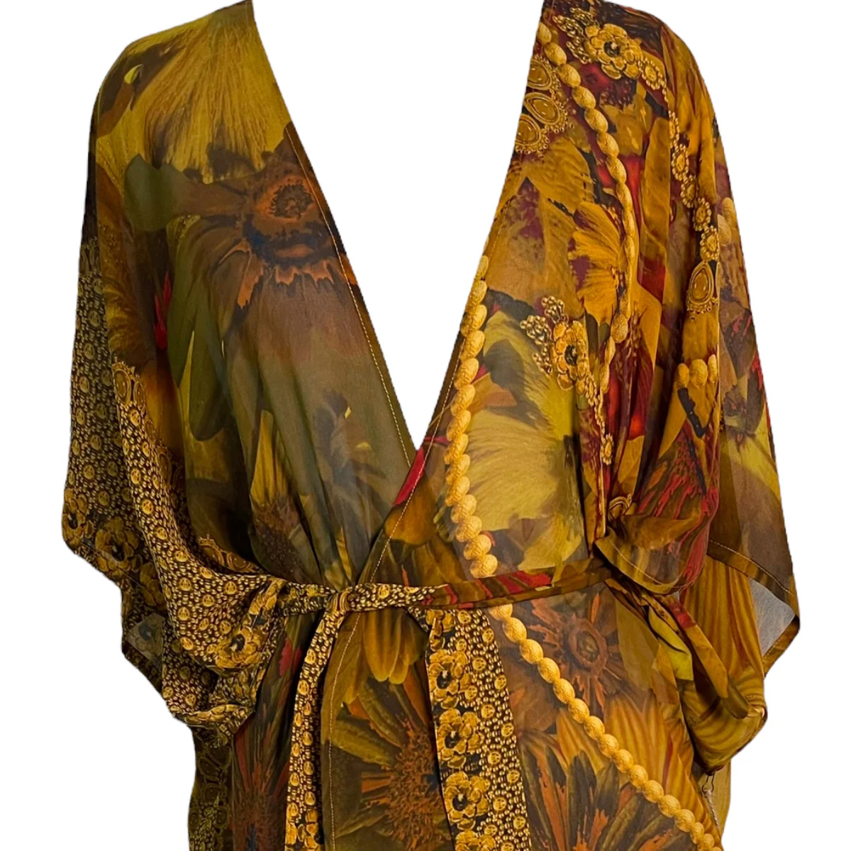 sariKNOTsari Avatar Long Pure Silk Kimono Sleeved Duster with Belt