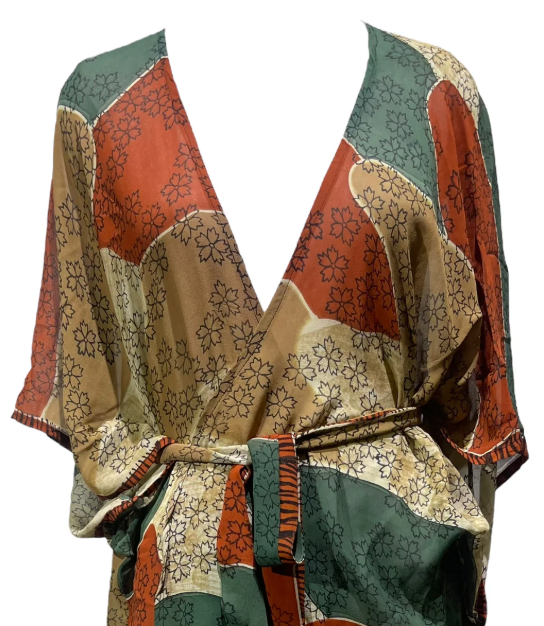 sariKNOTsari Avatar Long Pure Silk Kimono Sleeved Duster with Belt