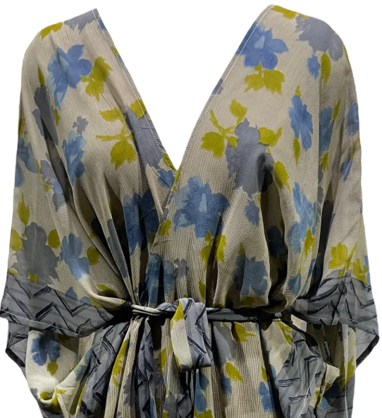 sariKNOTsari Avatar Long Pure Silk Kimono Sleeved Duster with Belt