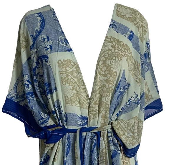 sariKNOTsari Avatar Long Pure Silk Kimono Sleeved Duster with Belt