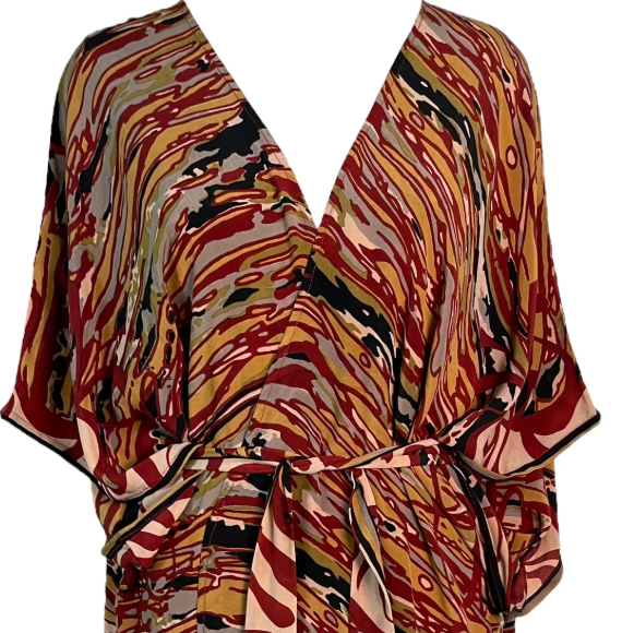 sariKNOTsari Avatar Long Pure Silk Kimono Sleeved Duster with Belt