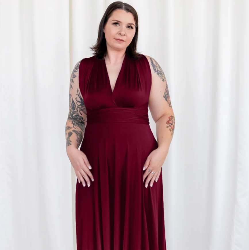 HENKAA Sakura Maxi Dress - Burgundy Wine