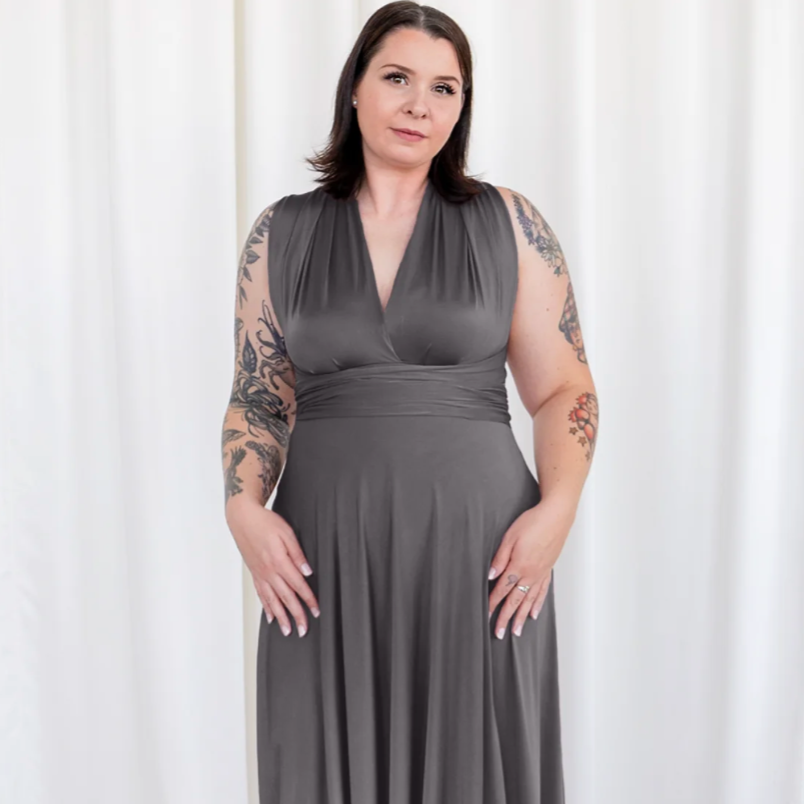 HENKAA Sakura Maxi Dress - Charcoal Grey