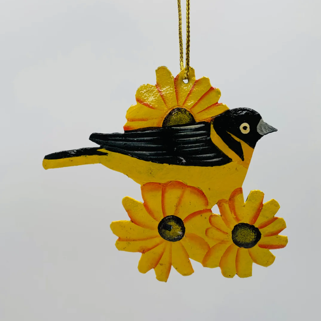 Ornament of a yellow bird with sunflowers, June 30 screenshot.