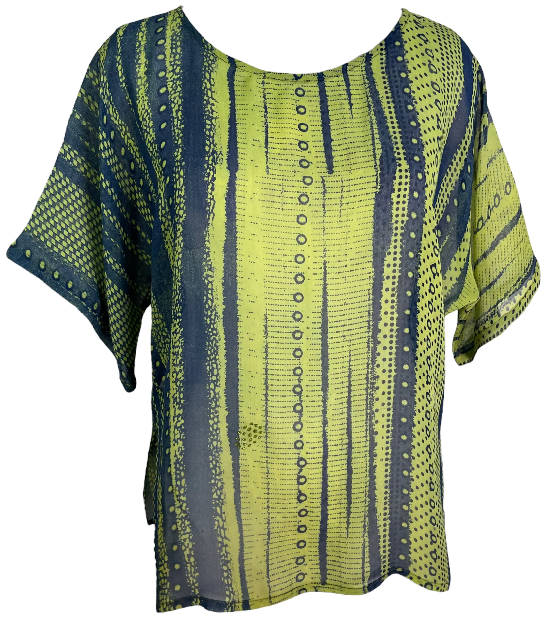 Summer top with blue and green pattern, screenshot July 2025