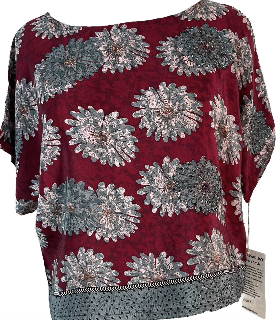 Red floral top, screenshot from July 2025.