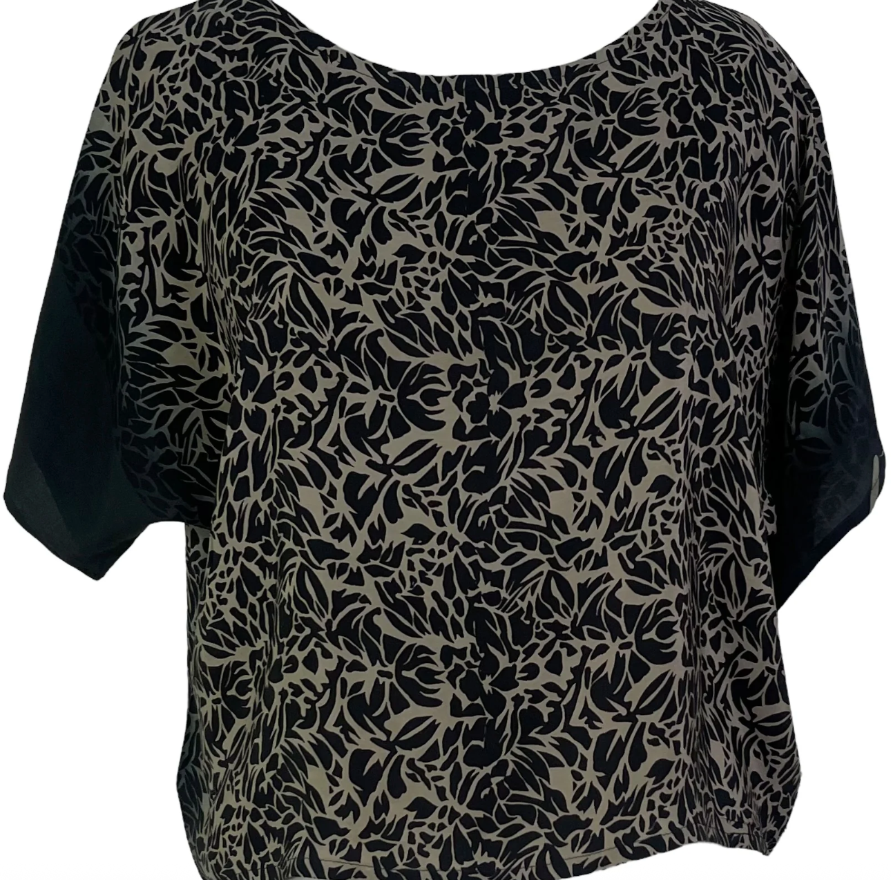 Black floral print top, screenshot from August 10, 2025.