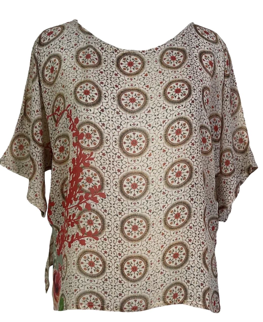 Floral patterned blouse, screenshot August 10, 2025.