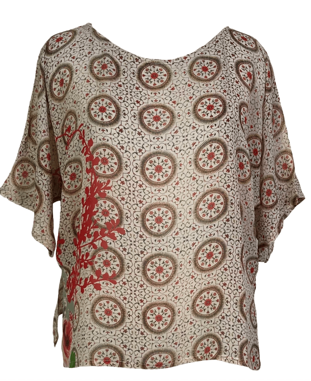 Floral patterned blouse, screenshot August 10, 2025.