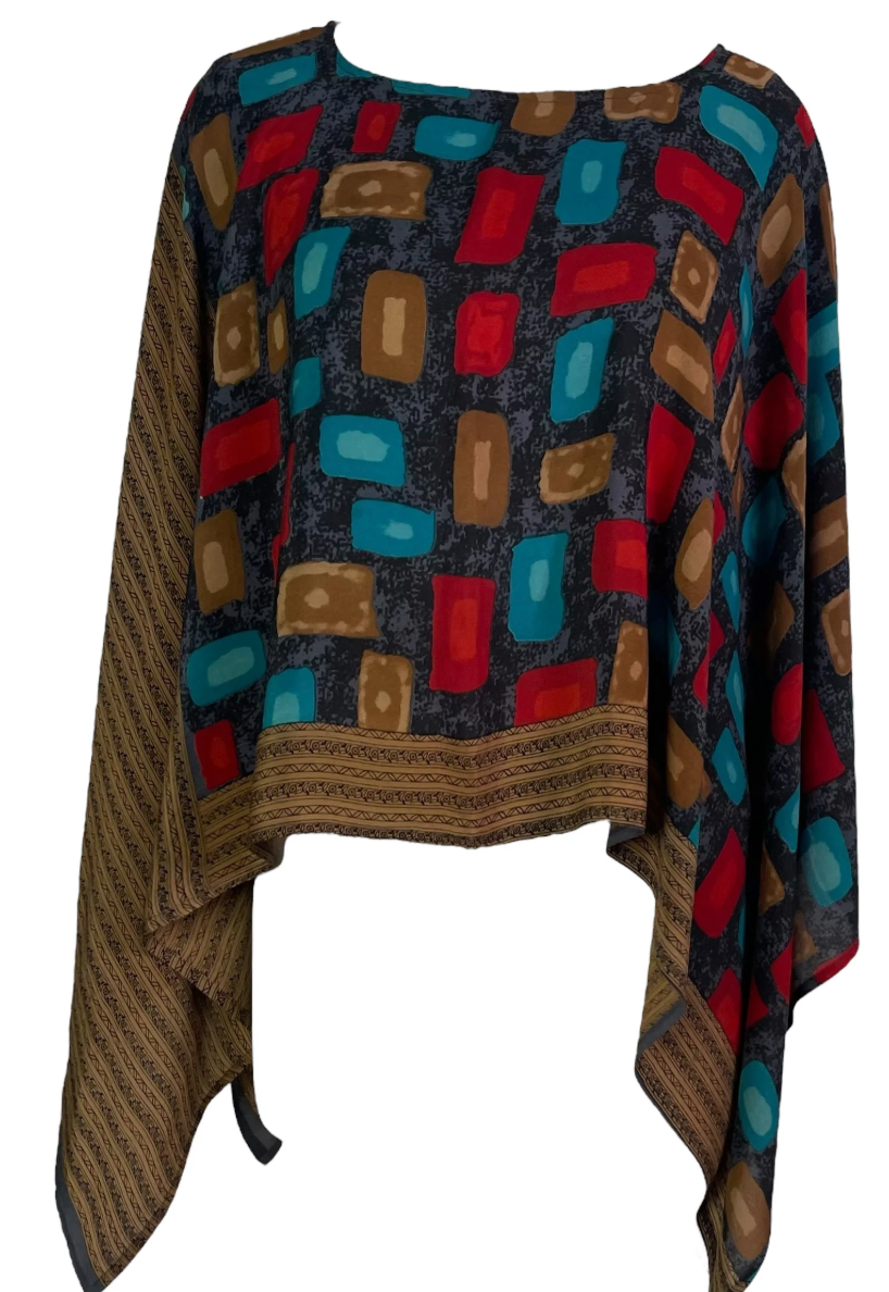 Colorful patterned poncho, screenshot August 10, 2025
