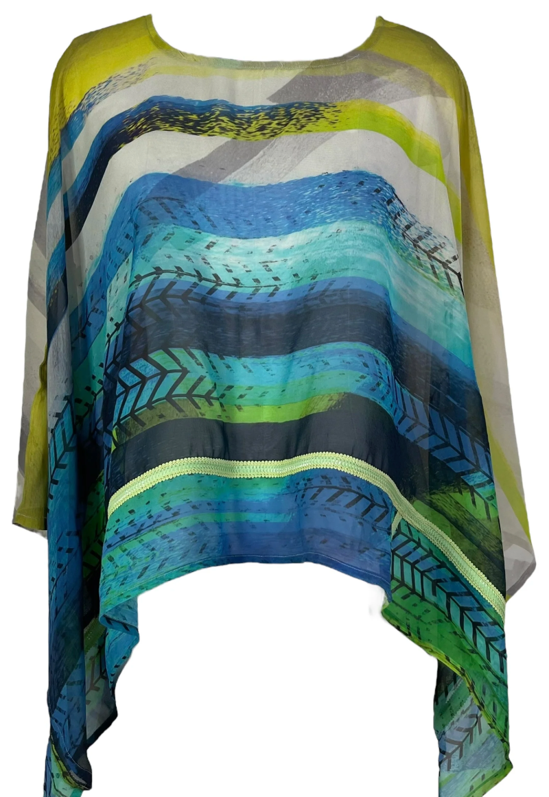 blue & green abstract print women's top