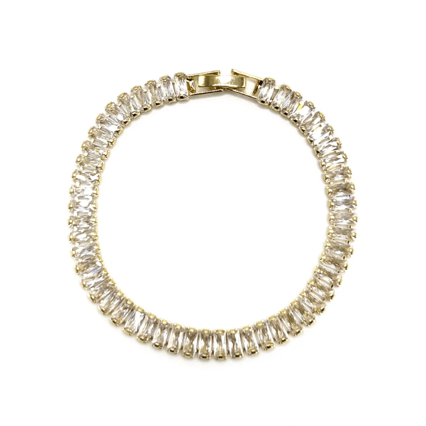 Gold bracelet with clear rectangular stones, August 22 screenshot.