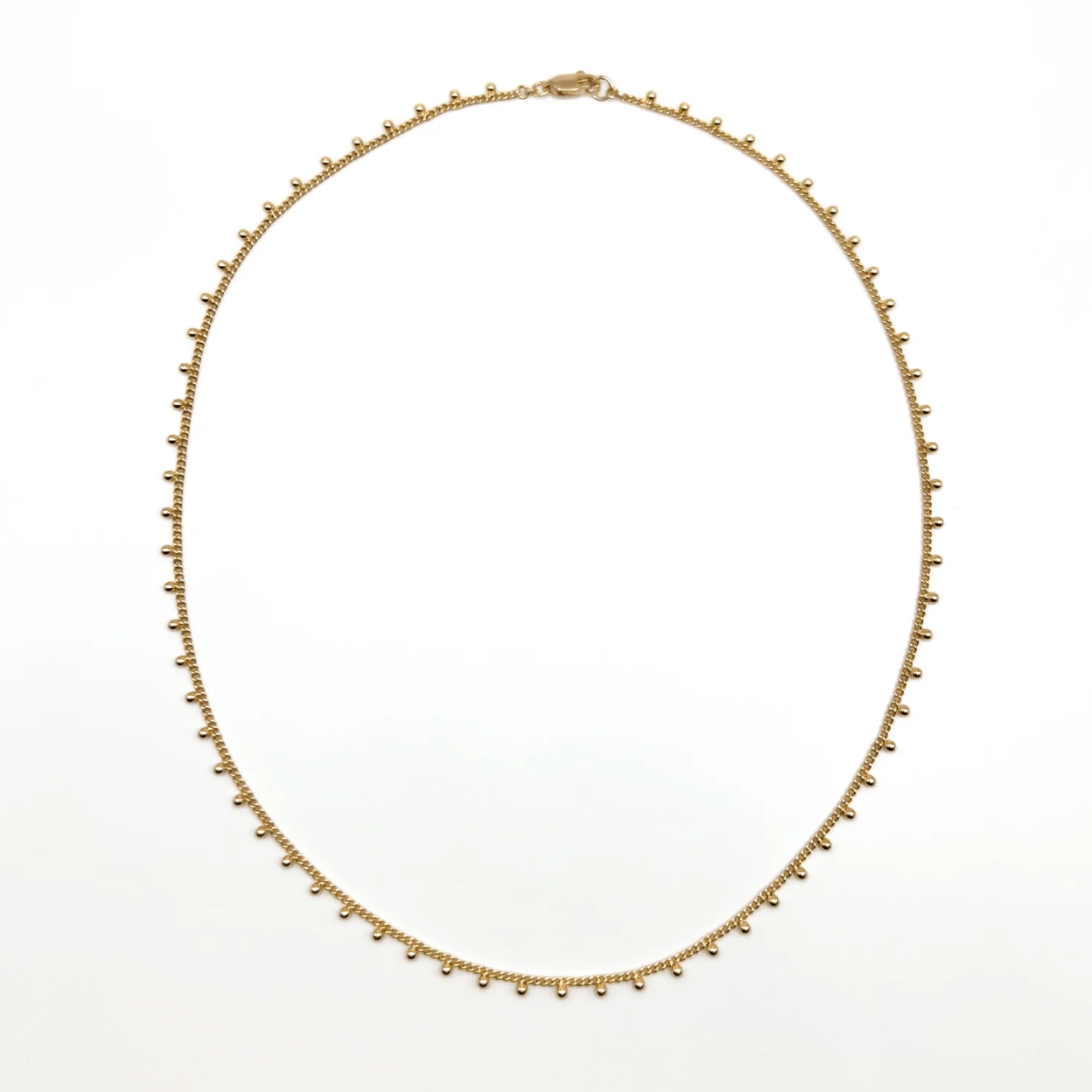 Gold beaded necklace, screenshot from August 22, 2025.