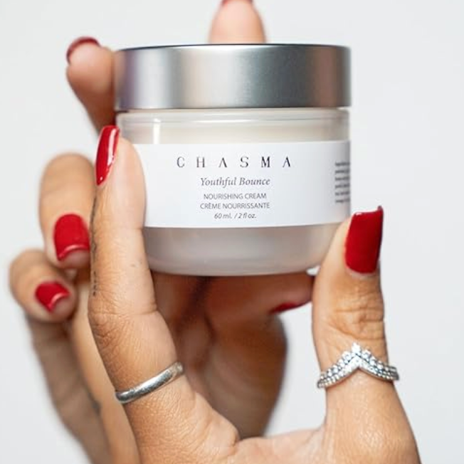 Chasma Youthful Bounce Nourishing Cream held in hand, screenshot Aug 23, 2025.