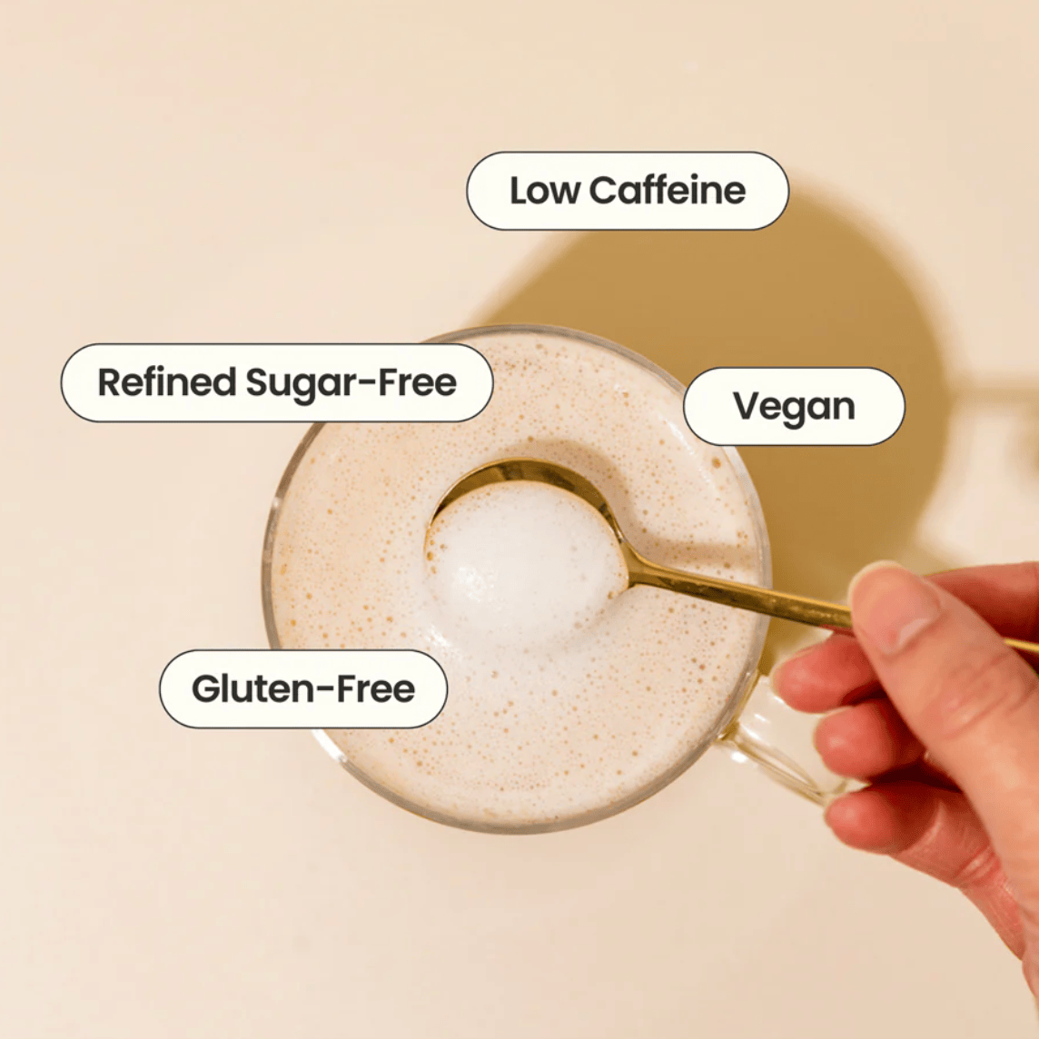 Screenshot of vegan latte with Low Caffeine, Refined Sugar-Free, and...