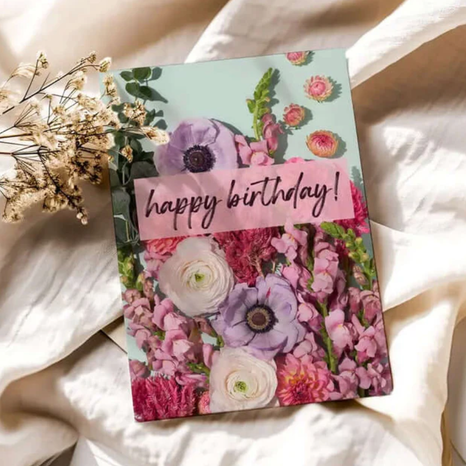 Birthday card with flowers, screenshot from Sept 4, 2025.