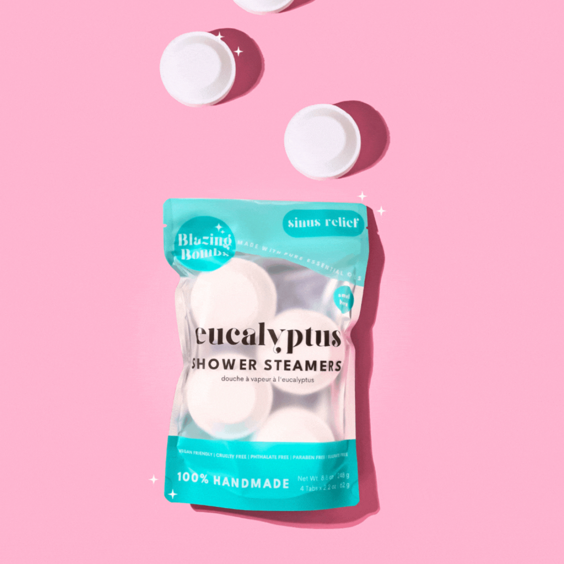 Eucalyptus shower steamers on pink, screenshot from 2025.