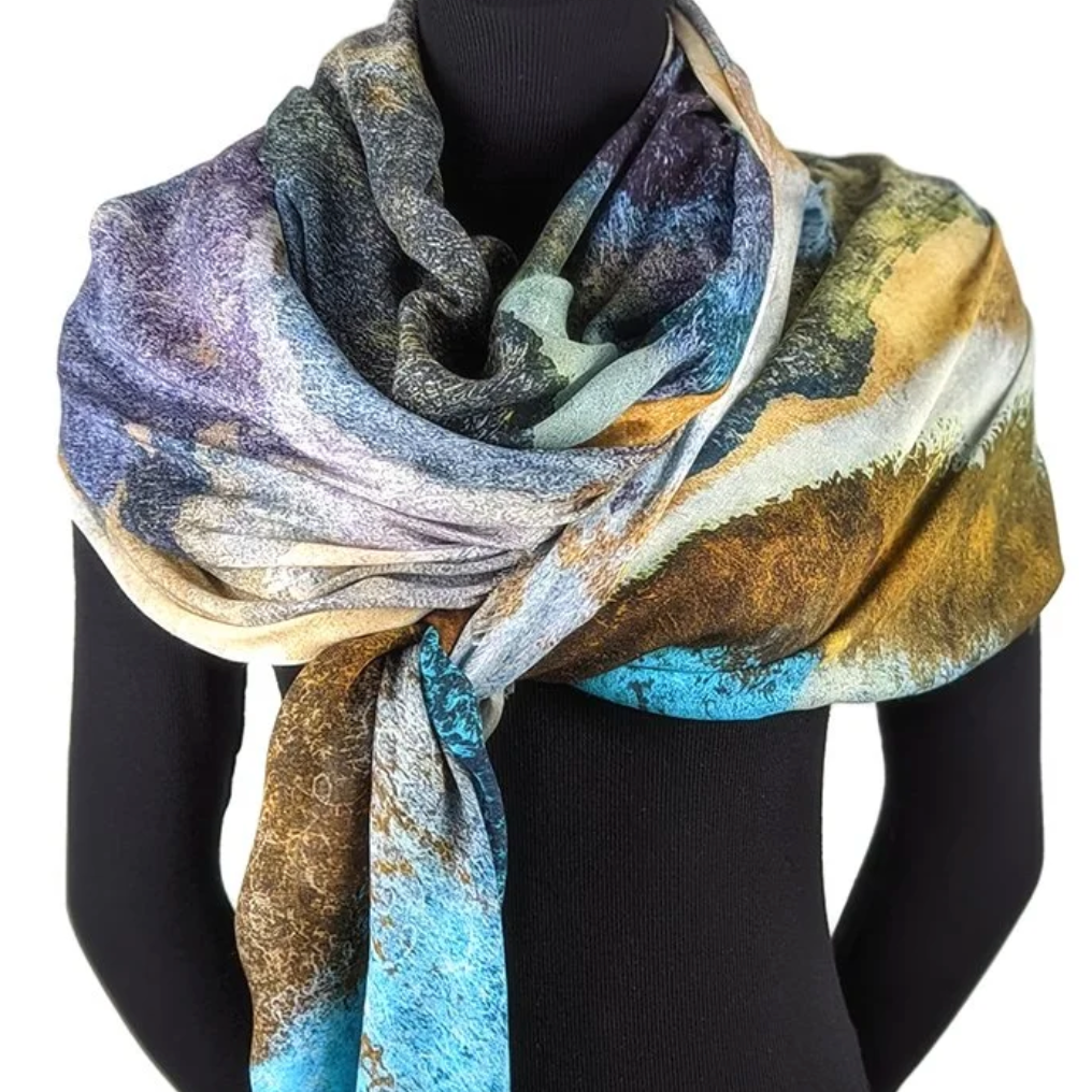 Colorful scarf on display, screenshot from Sept 20, 2025.