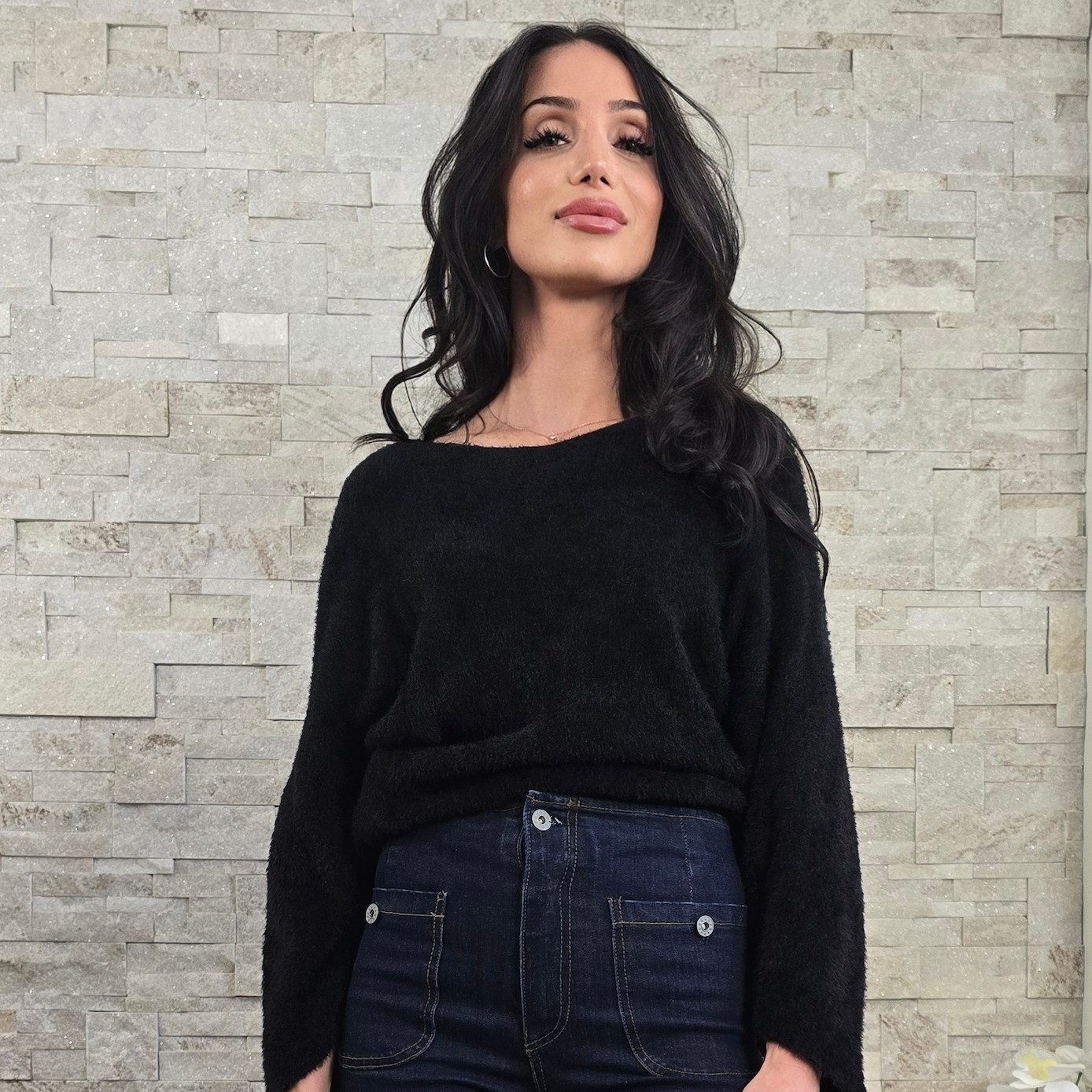 BAZ Fuzzy V-Neck Sweater