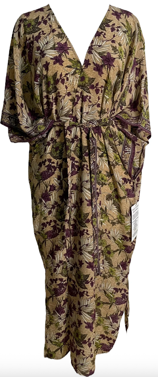 sariKNOTsari Avatar Long Pure Silk Kimono Sleeved Duster with Belt