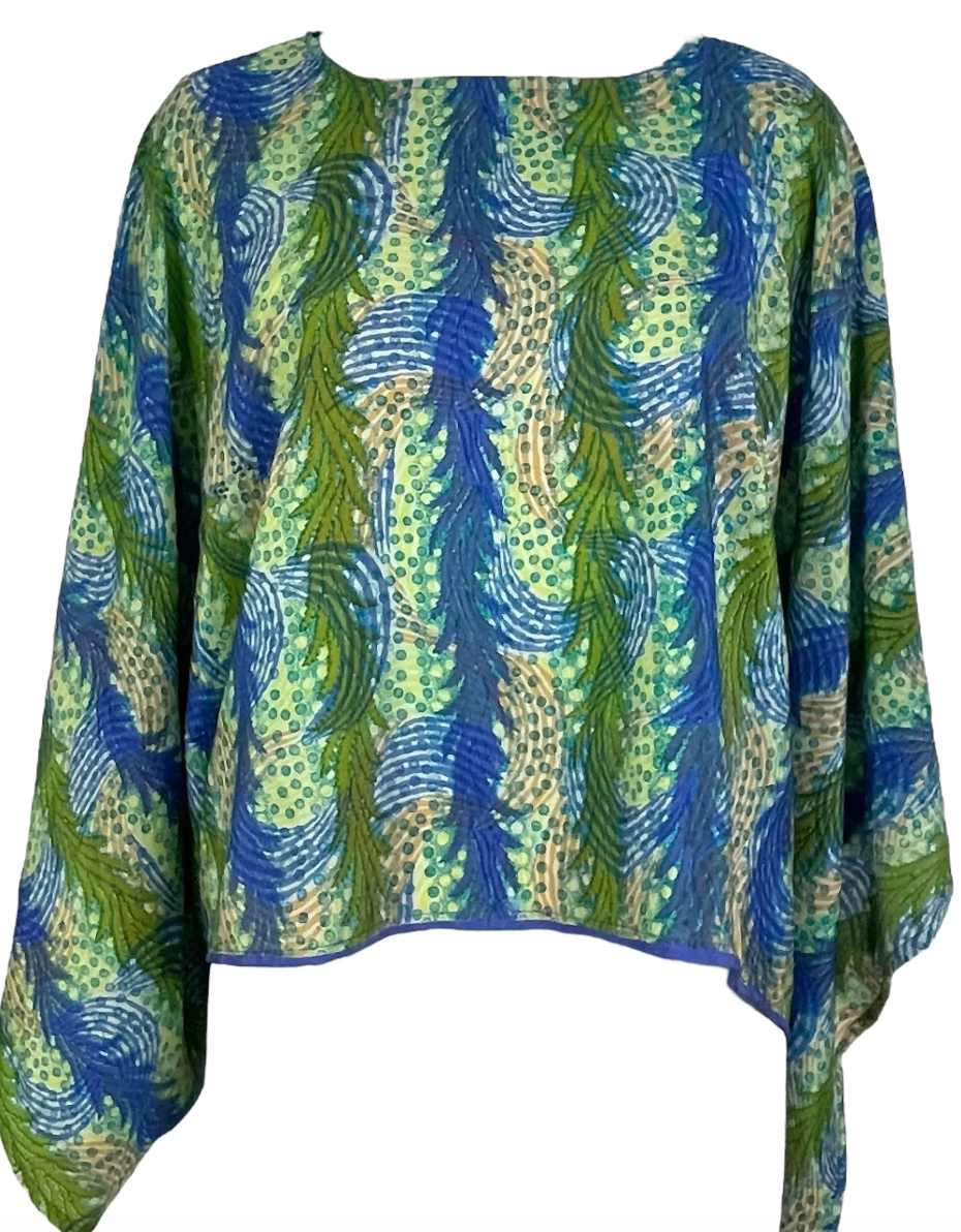 sariKNOTsari Avatar Pure Silk Kimono-Sleeved Top
