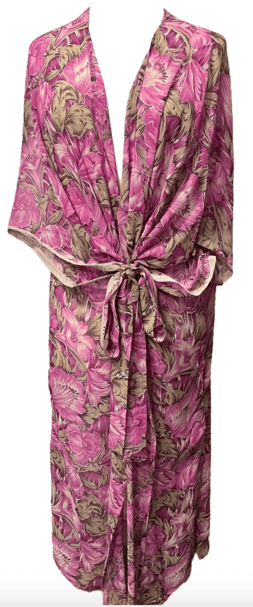 sariKNOTsari Avatar Long Pure Silk Kimono Sleeved Duster with Belt