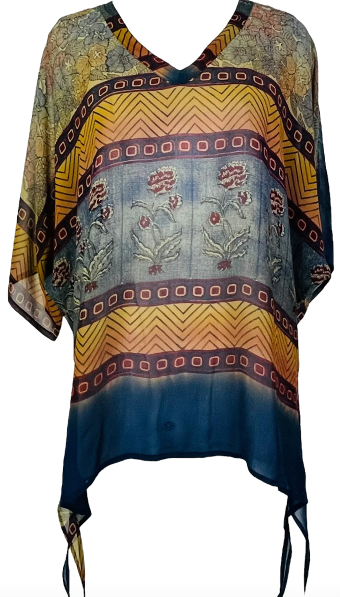 sariKNOTsari Avatar Long Pure Silk Long Tunic with Side Ties
