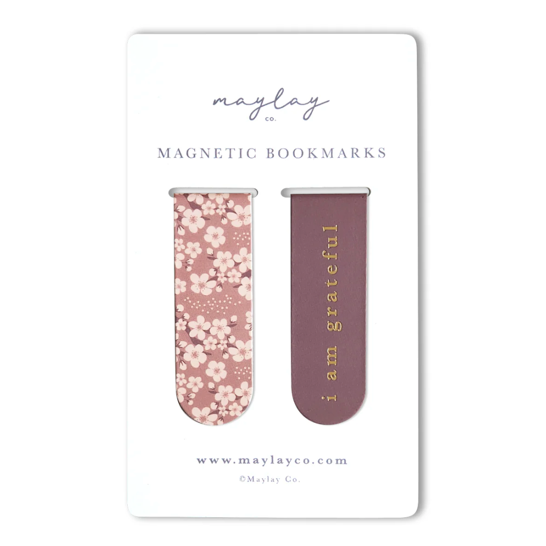Maylay Co. - Cherry Blossoms "I Am Grateful" Magnetic Bookmarks (Set of 2)