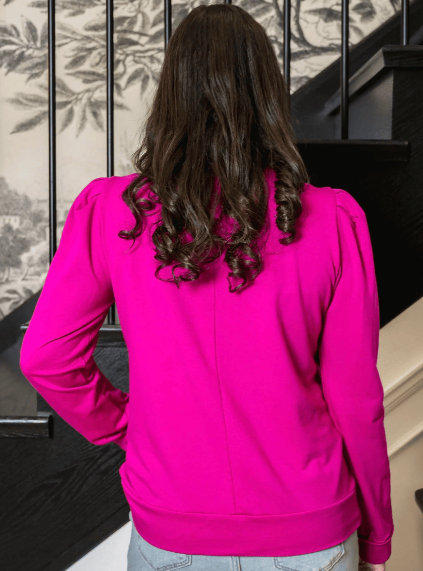 DOTTY V-Neck Hot Pink Sassy Sweatshirt