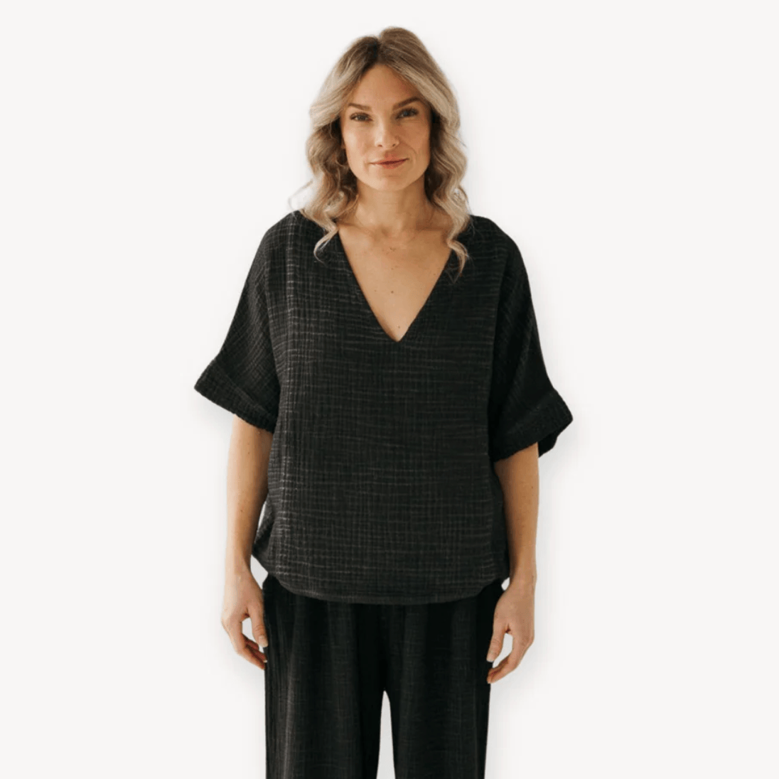 Pokoloko - Turkish Cotton Crinkle V-Neck Top