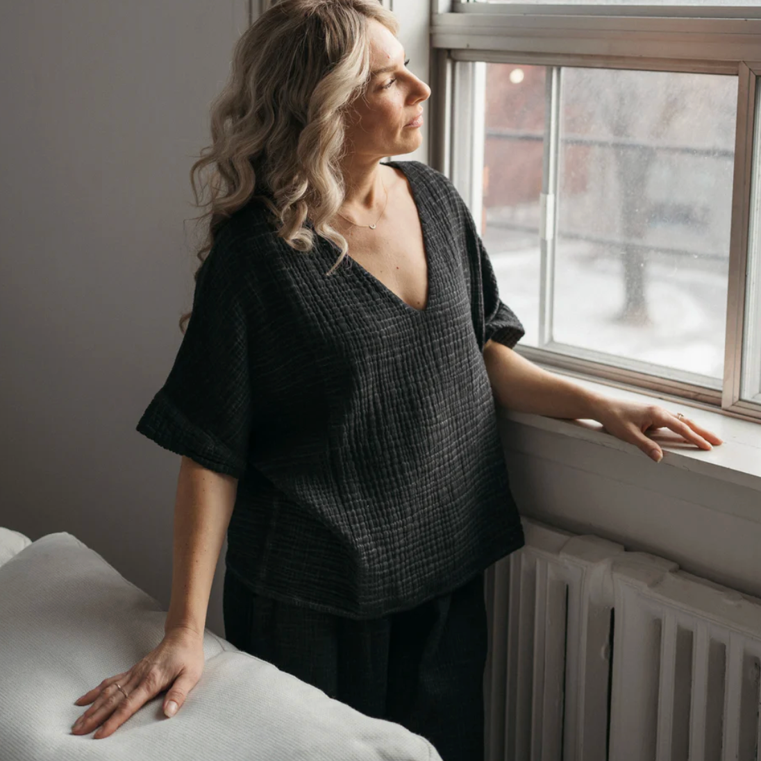 Pokoloko - Turkish Cotton Crinkle V-Neck Top