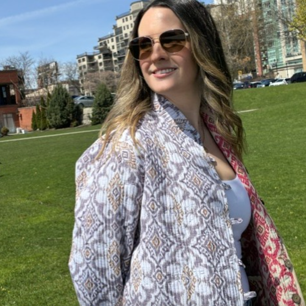 ZINNUR Handmade Reversible Quilted Cotton Jacket - Ikat Design