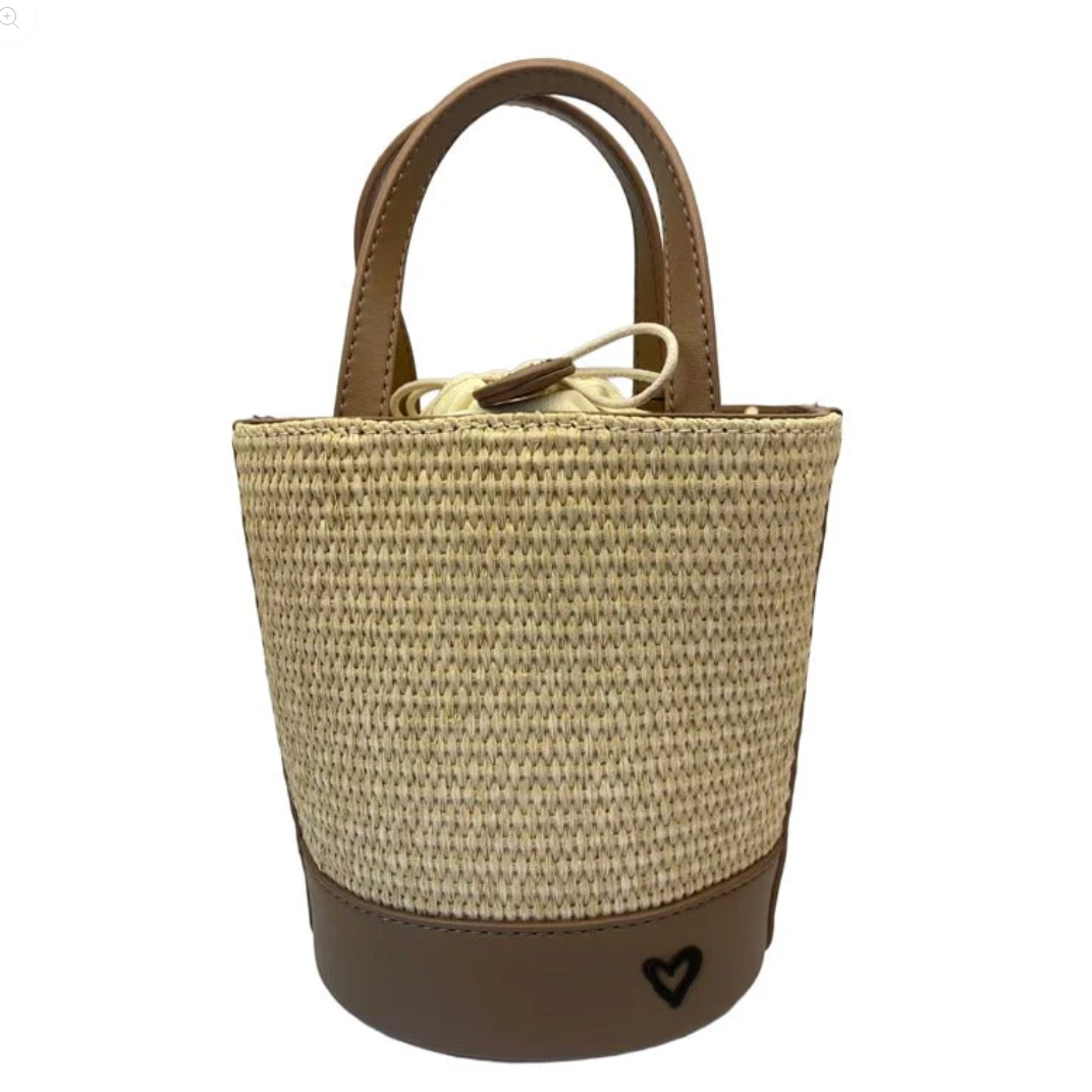 preneLOVE LYTTON Raffia Small Crossbody Bucket Bag
