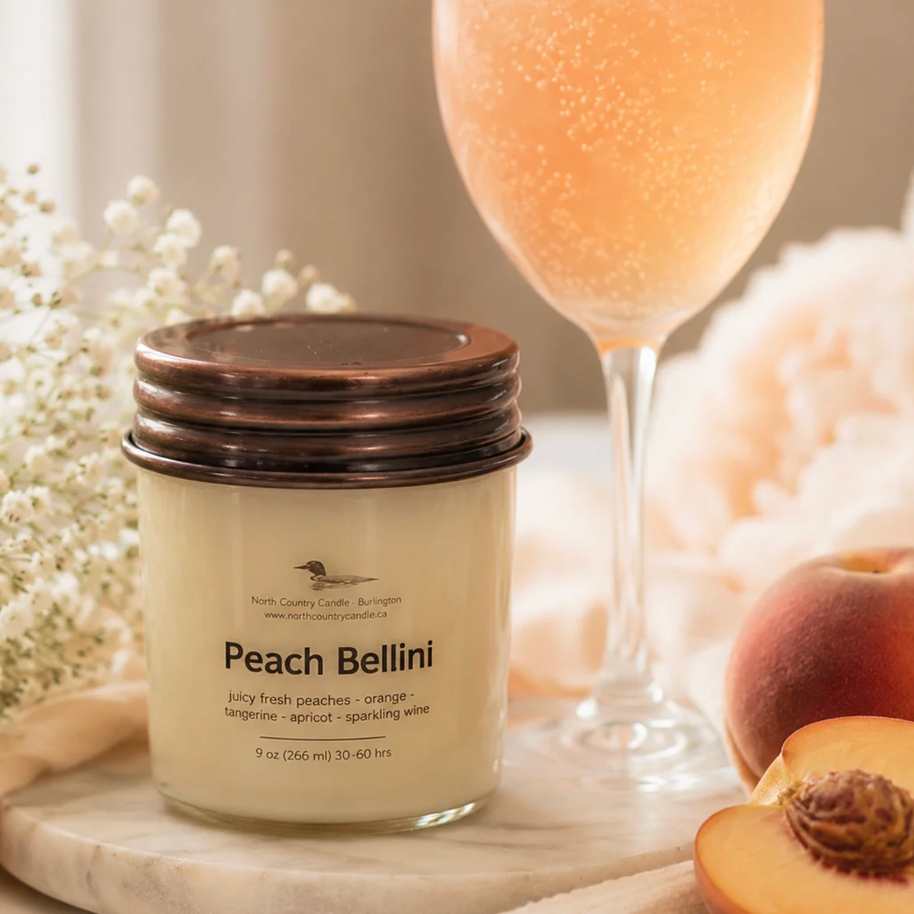 North Country Candle - PEACH BELLINI Soy Wax Candle with Copper Lid