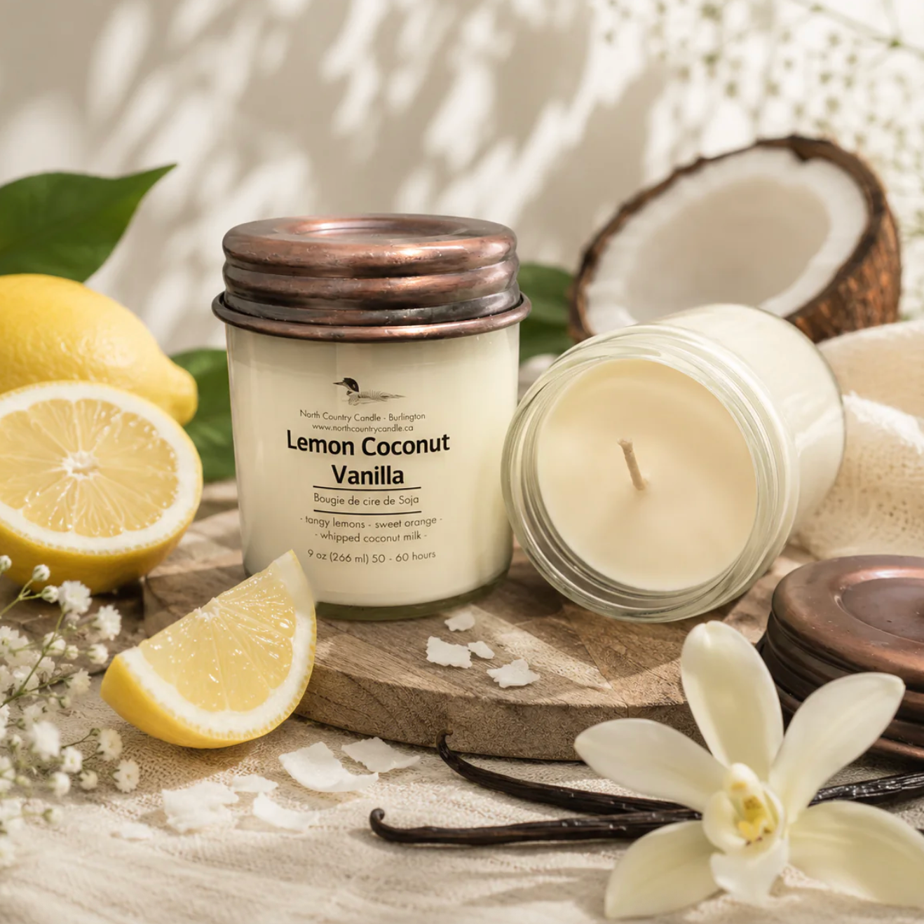 North Country Candle - LEMON COCONUT VANILLA Soy Wax Candle with Copper Lid