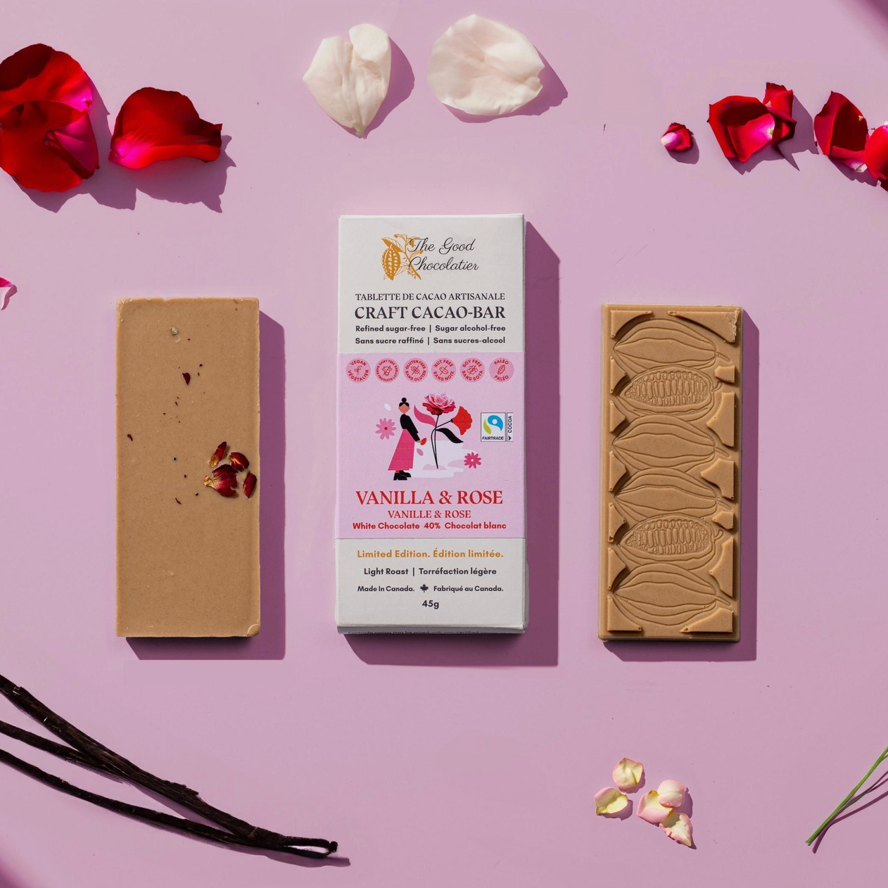 The Good Chocolatier - Vanilla Rose 40% Milk Chocolate Bar