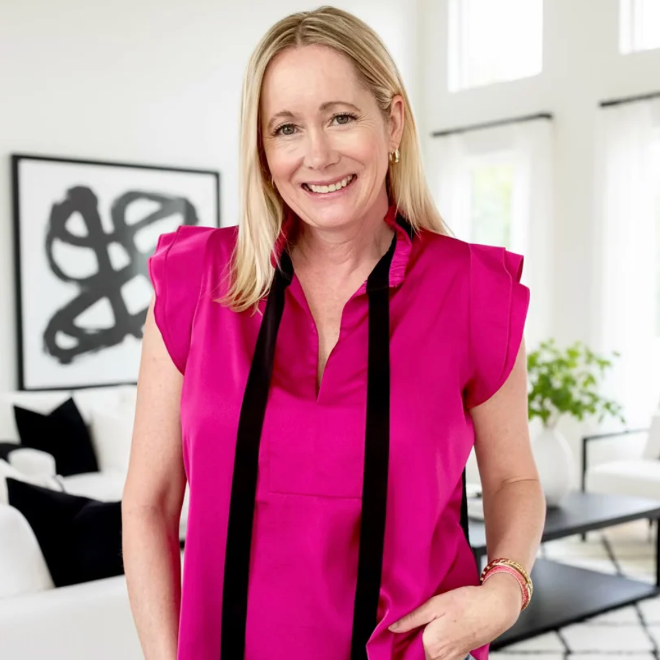 DOTTY Hot Pink + Black Satin Tie Blouse