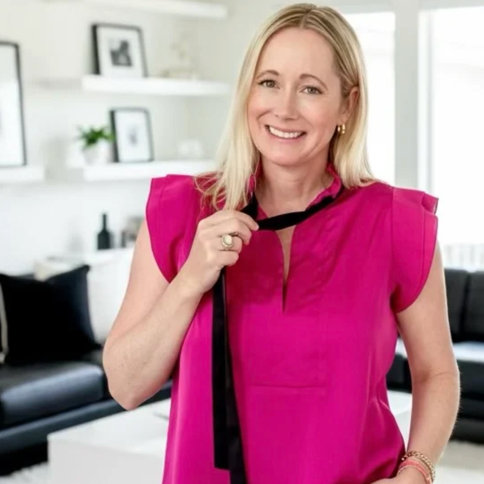 DOTTY Hot Pink + Black Satin Tie Blouse