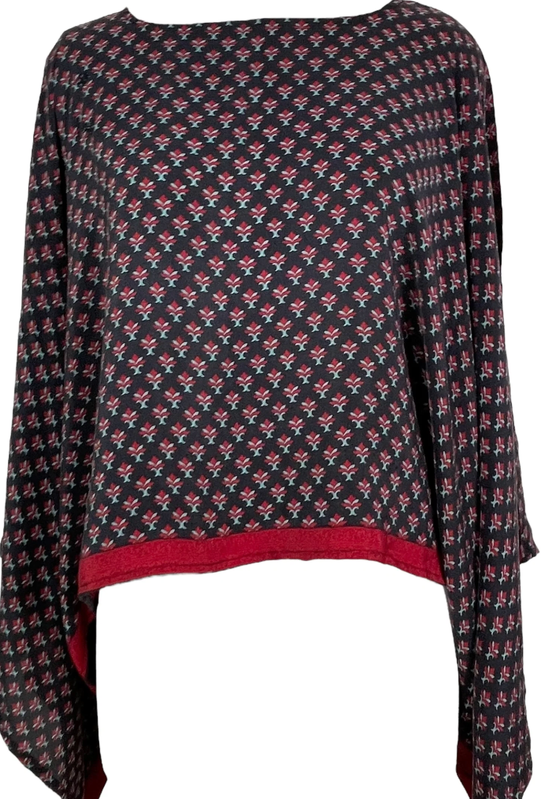 sariKNOTsari Avatar Pure Silk Kimono-Sleeved Top