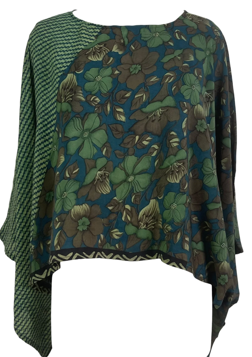 sariKNOTsari Avatar Pure Silk Kimono-Sleeved Top