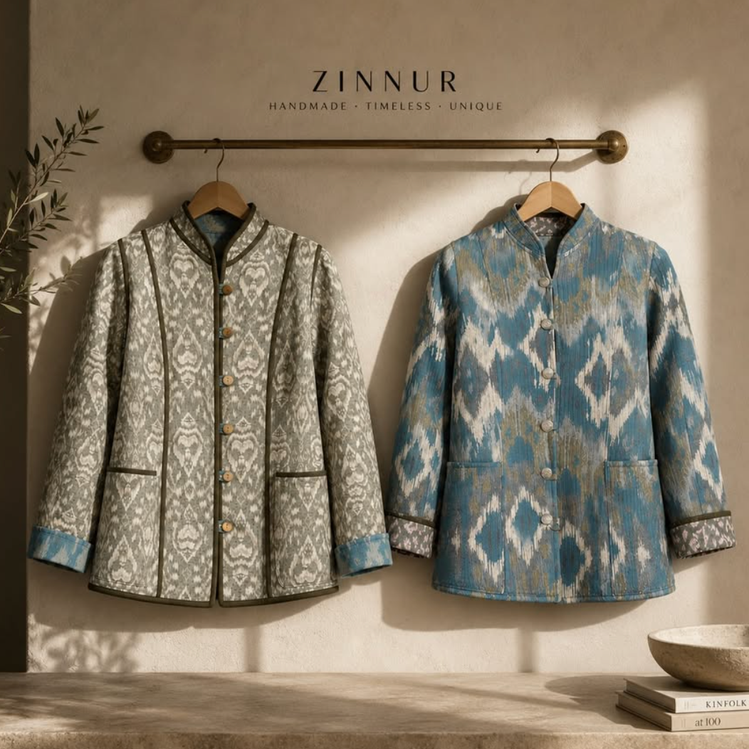 ZINNUR Handmade Reversible Quilted Cotton Jacket - Blue