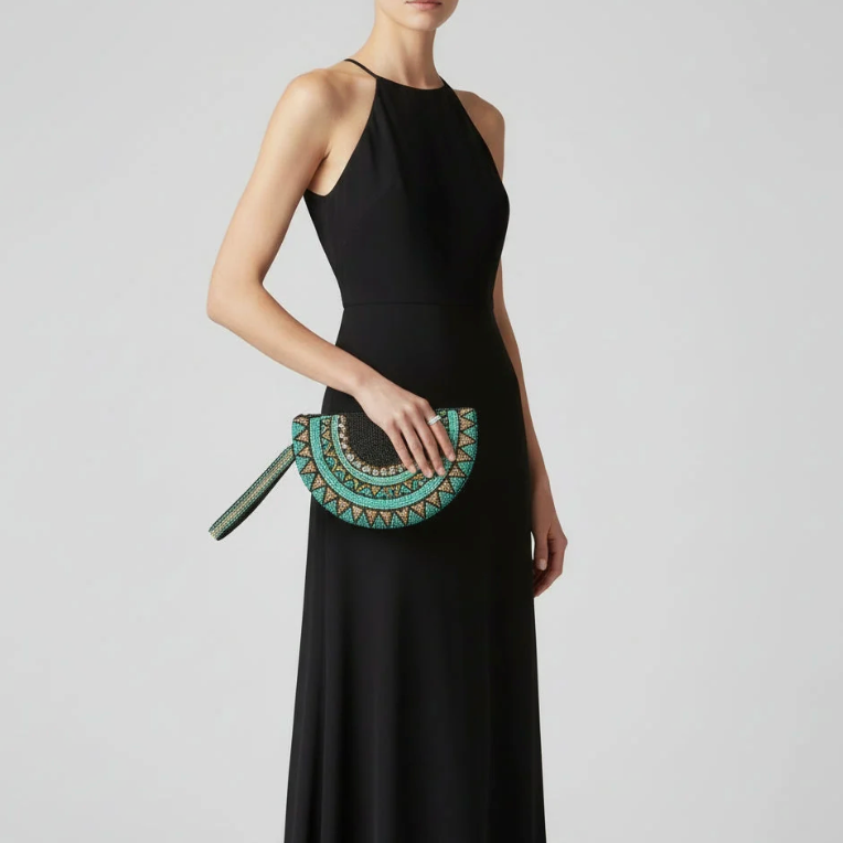 Dandarah - Half Moon Handbeaded Wristlet