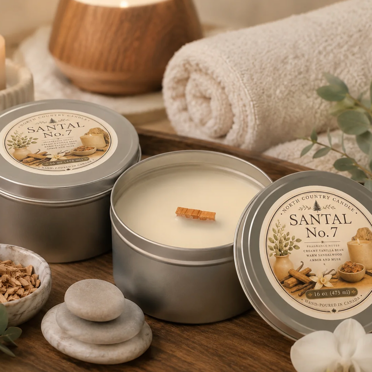 North Country Candle - 16oz Silver Wood Wick Candle Tin